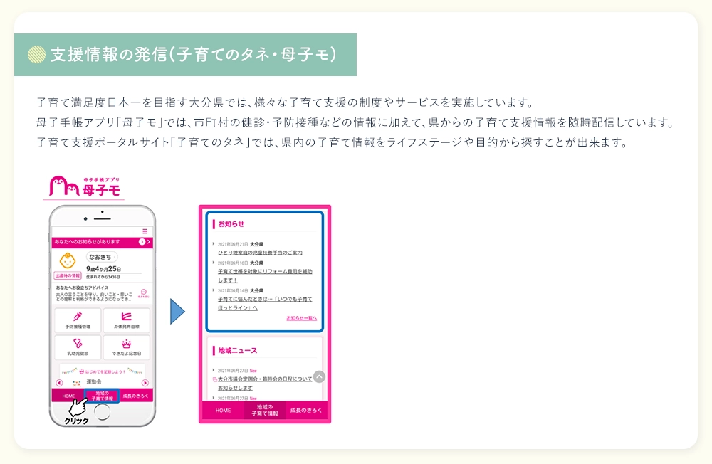 支援情報の発信(子育てのタネ・母子モ)