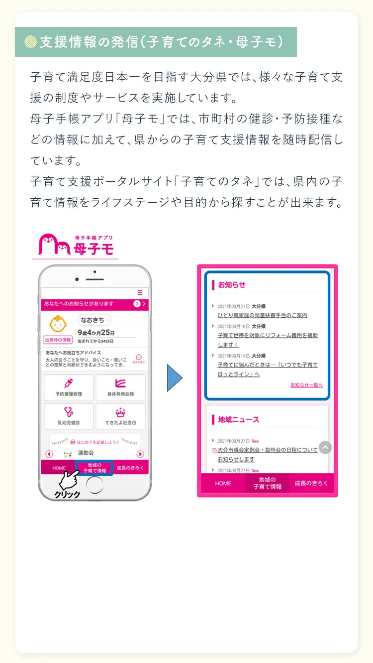 支援情報の発信(子育てのタネ・母子モ)